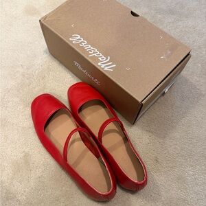 Red leather Madewell “Greta” mary jane flats. Size 7, worn twice